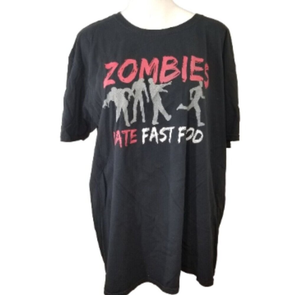 Zombies Hate Fast Food T-Shirt XL Black Graphic Short Sleeve Gothic Punk Grunge